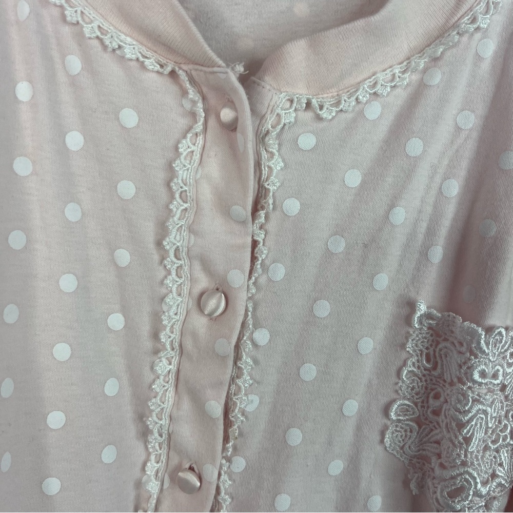 Aria button up long sleeve lace detail baby Light Pink Polka Dot Top - Picture 4 of 9